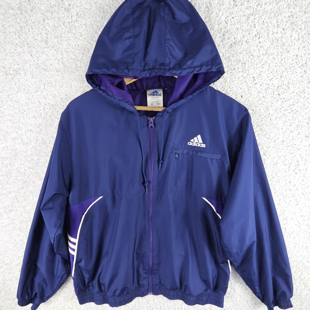 Vtg Adidas Track Jacket Mens Medium Mesh Lined Y2K Hooded Streetware Purple Trim